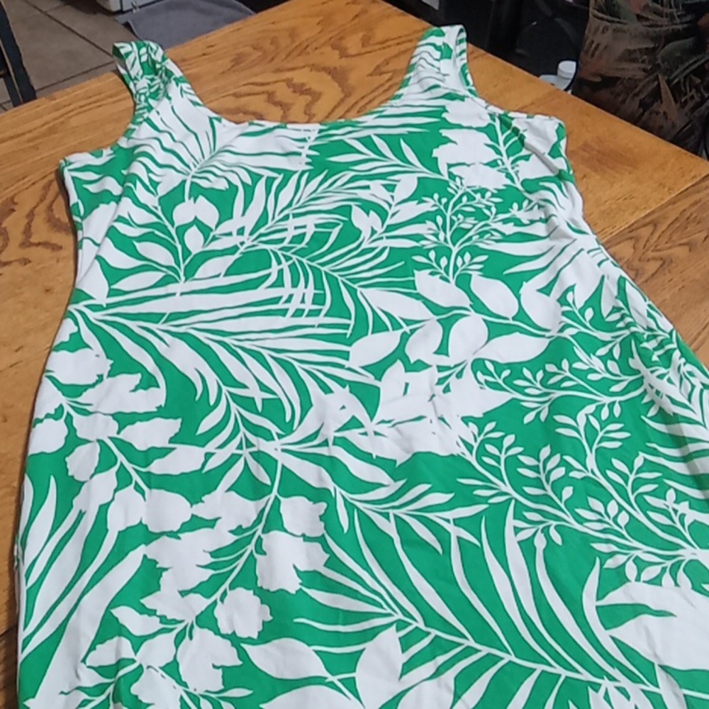 CALVIN KLEIN Womens Dress Maxi LARGE WHITE GREEN Resort Vacation Casual Preowned - Picture 11 of 11